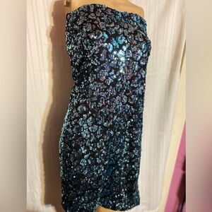As U Wish Sequin Strapless Mini Dress in Mermaid Teal Plus Size Sz 3X